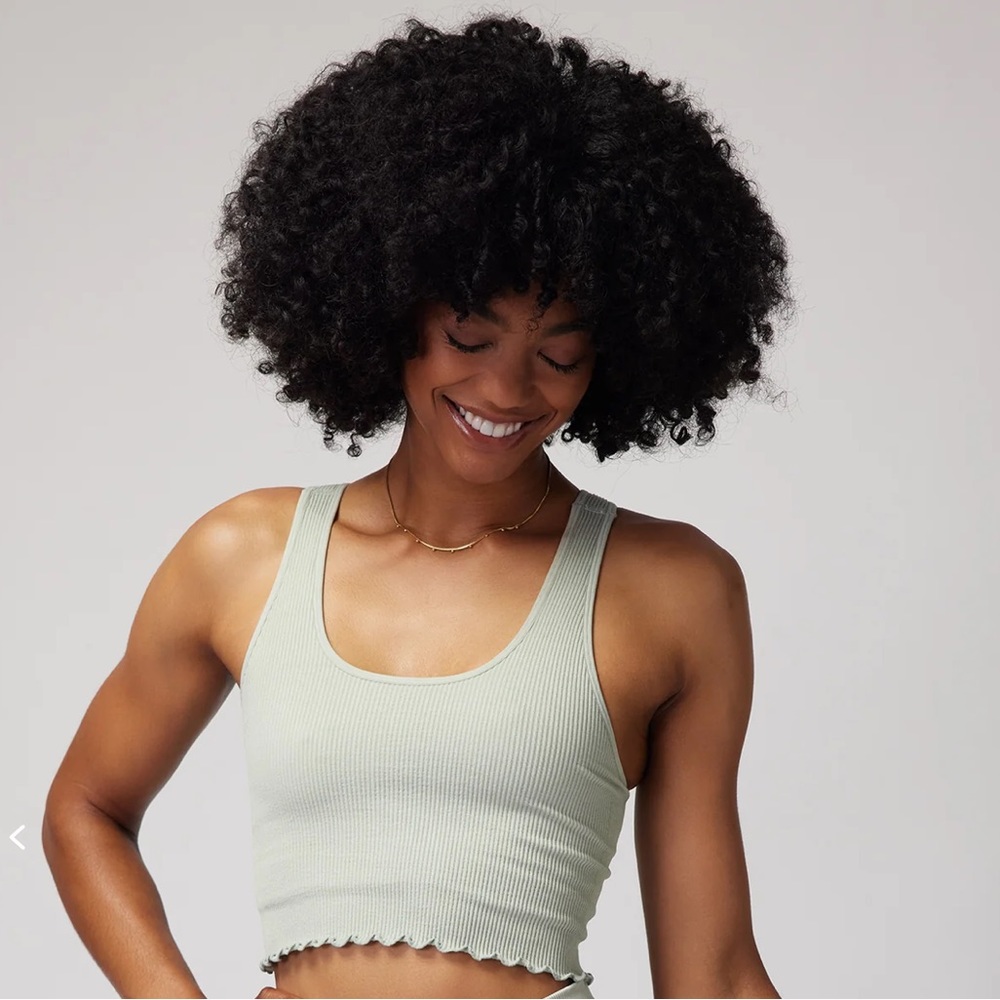 Spiritual Gangster Amor Crop Tank in sage.
